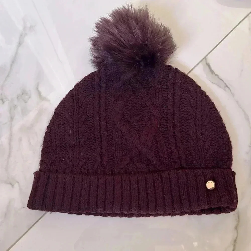 Ted Baker purple Cable knitted pom-pom beanie - Picture 1 of 4